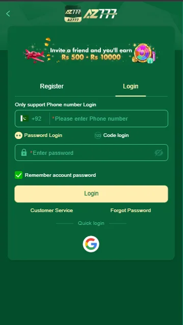 Az777 Game Login process