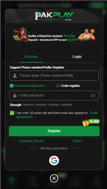 PAKPLAY Game Register Process